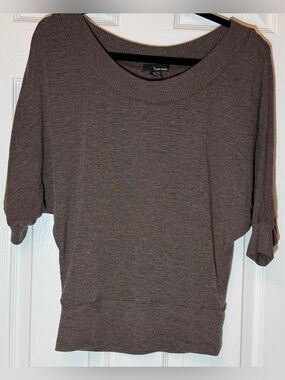 Pure Energy Brown Ribbed Wide Neck Short Sleeve Top
